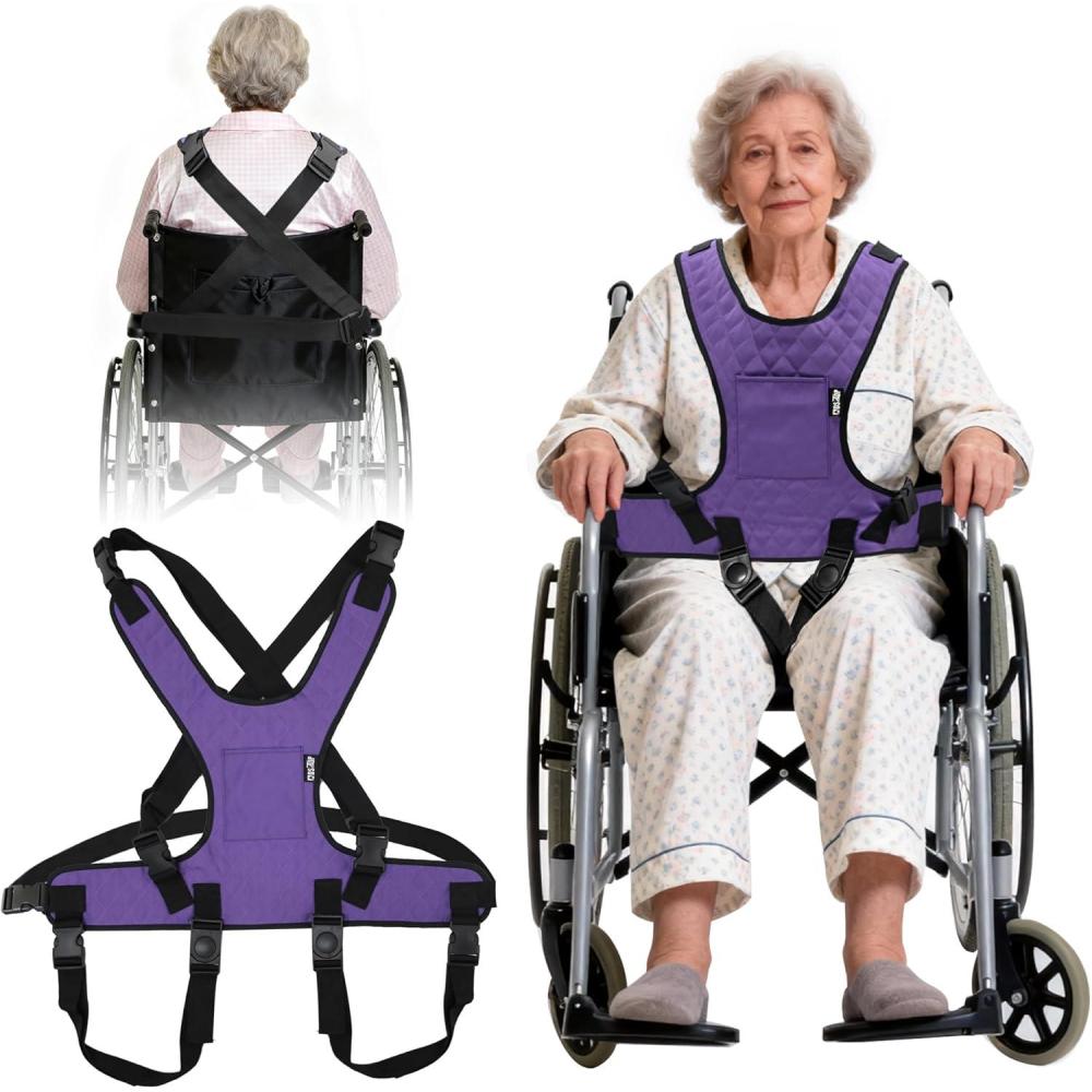 image:imageMDSTOP Wheelchair Harness for Adults AntiSlip Wheelchair Safety Belt Safety Belt for Elderly Adjustable Secure Buckle Torso Support Vest Restraint for Patient Disabled Paralyzed PurplePurple