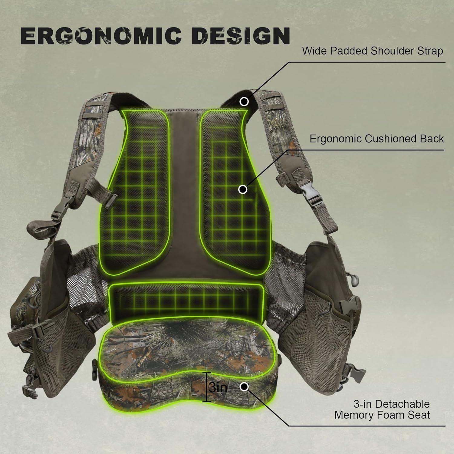image:imageMDSTOP Turkey Vest with Seat with Kickstand Adjustable Hunting Vest with Padded Seat and Game Pouch For Men amp Women CamoCamo